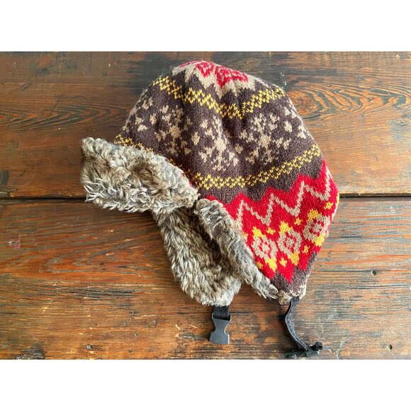 Thick Brown/Red Fleece Lined Winter Hat w/Ear Flaps sz OS (Unisex) - Picture 8 of 9